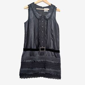 Anna Sui Black Lace Trim Mini Dress